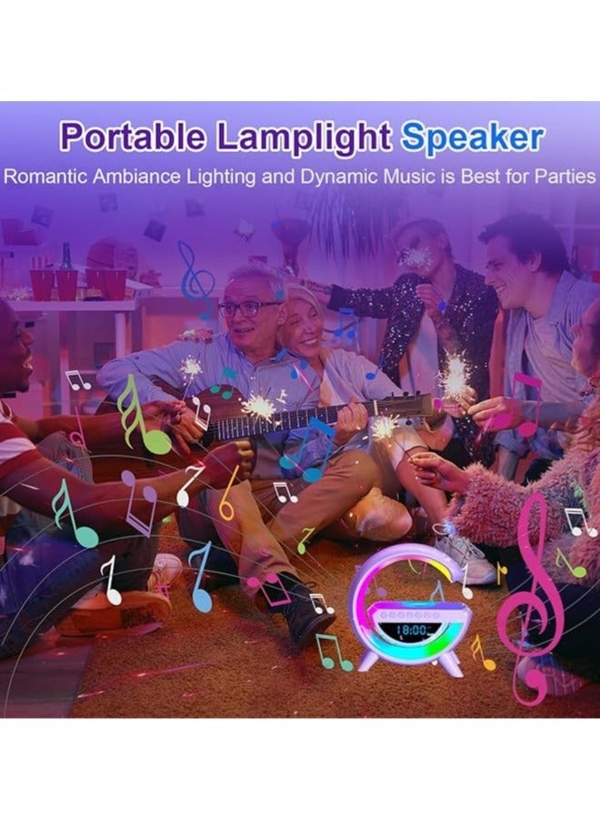 Wireless Charging Bluetooth Speaker Atmosphere Lamp with Alarm Clock Sound Machine Night Light Wireless Charger Speaker for Bedside Lamp Desk Ambient Lighting - Image 4