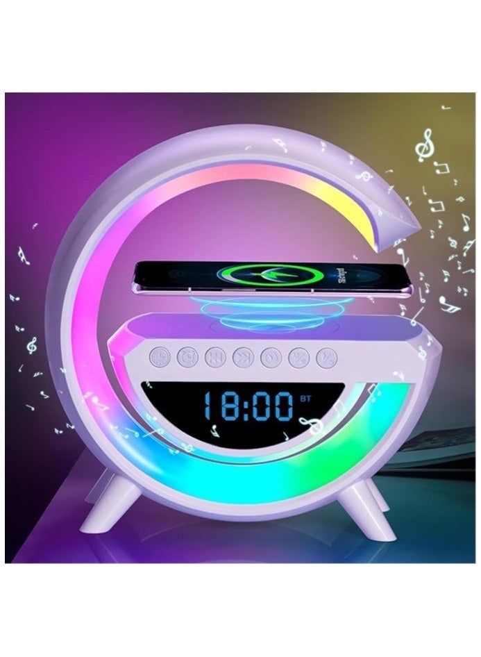 Wireless Charging Bluetooth Speaker Atmosphere Lamp with Alarm Clock Sound Machine Night Light Wireless Charger Speaker for Bedside Lamp Desk Ambient Lighting - Image 1
