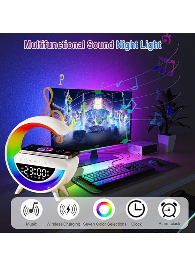Wireless Charging Bluetooth Speaker Atmosphere Lamp with Alarm Clock Sound Machine Night Light Wireless Charger Speaker for Bedside Lamp Desk Ambient Lighting - Image 5