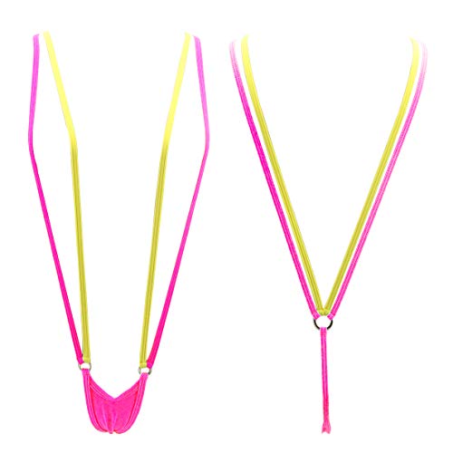 SHERRYLO Slingshot Bikini for Women Topless G String Bottom Extreme Suspender Sling Micro Bikinis Pink Yellow - Image 1