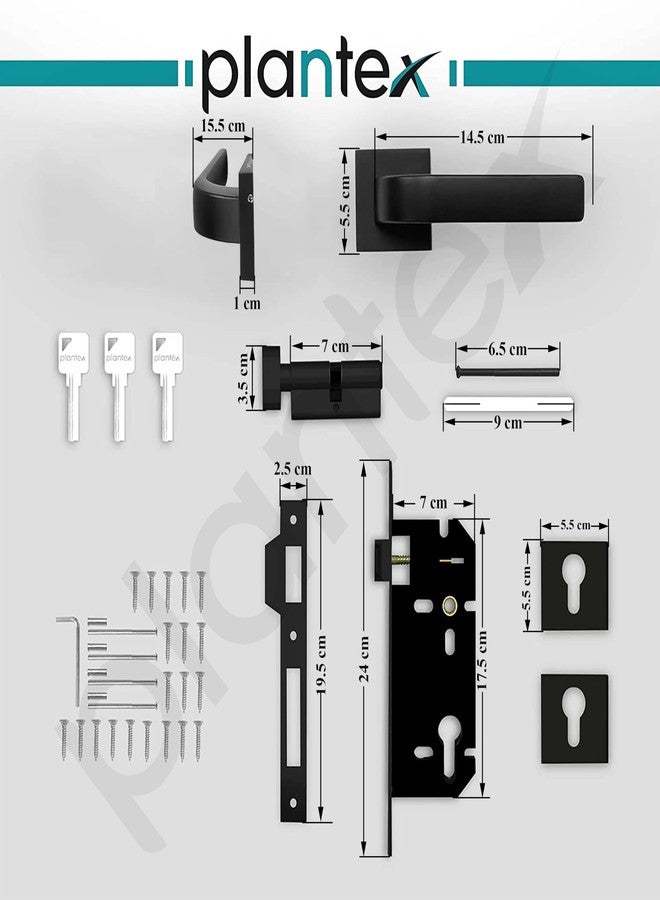 Plantex Triple Security Door Lock For Home/Main Door Lock Set With 3 Years Of Warranty/Mortise Lock For Door With Brass Lock Body & Cylinder(7107 - Black), Knob - Image 3