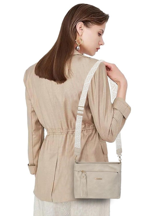 Gladdon Tassels Crossbody Bags for Women with Weaving Straps Leather Shoulder Purse Trendy Travel Handbags Light Grey - Image 2
