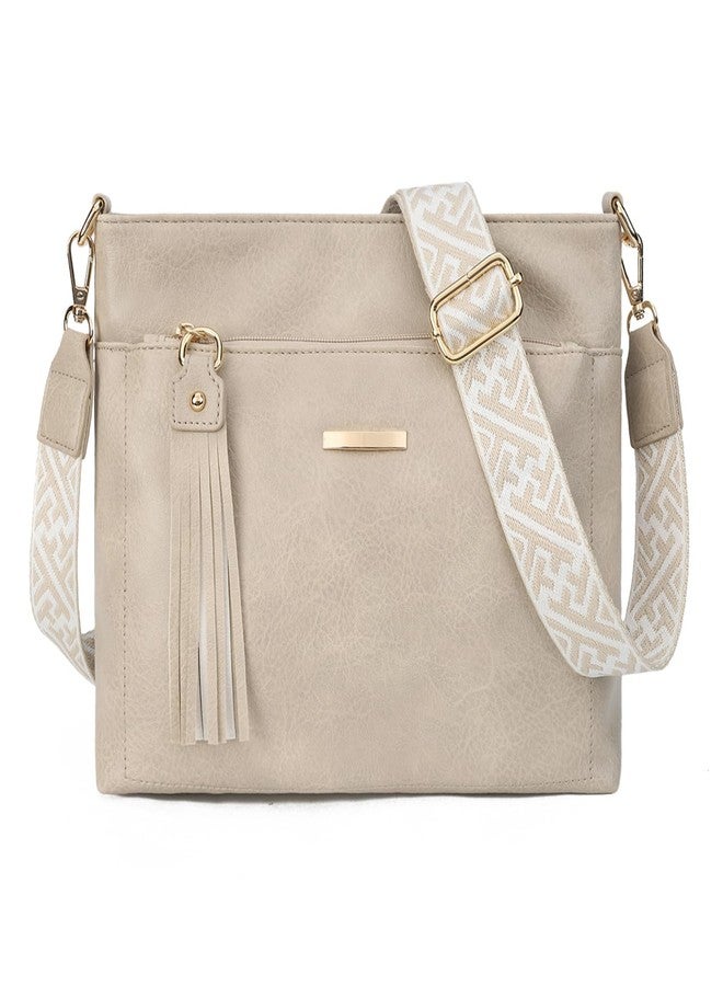 Gladdon Tassels Crossbody Bags for Women with Weaving Straps Leather Shoulder Purse Trendy Travel Handbags Light Grey - Image 1
