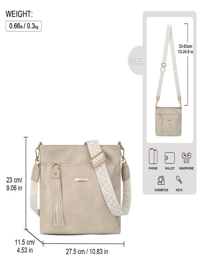 Gladdon Tassels Crossbody Bags for Women with Weaving Straps Leather Shoulder Purse Trendy Travel Handbags Light Grey - Image 3