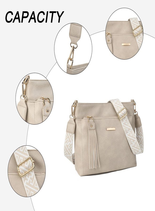 Gladdon Tassels Crossbody Bags for Women with Weaving Straps Leather Shoulder Purse Trendy Travel Handbags Light Grey - Image 5
