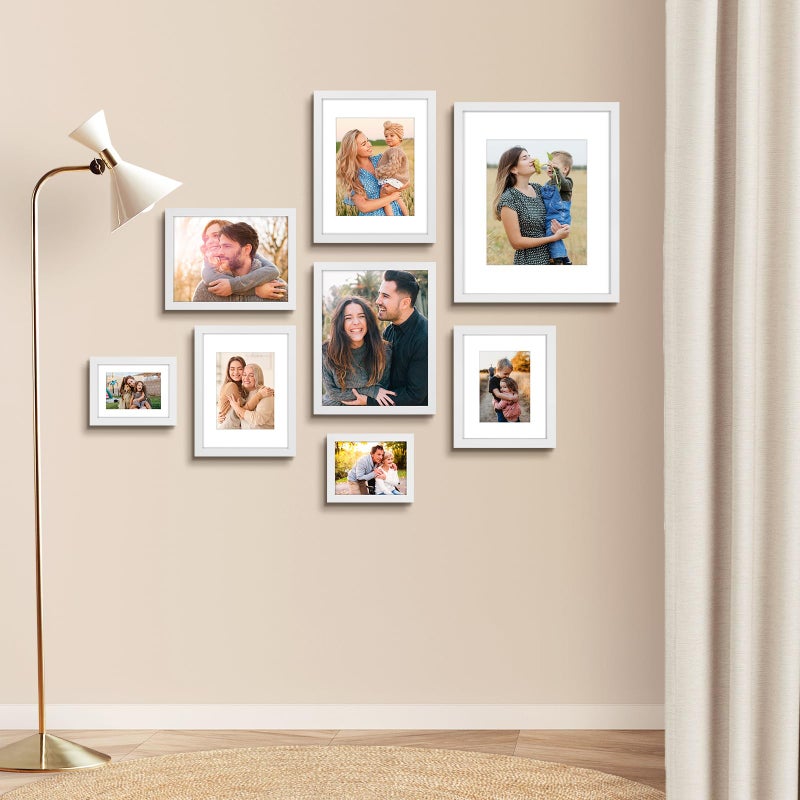 AUEAR 8x10 Picture Frames Set of 6  with Mat for 5x7 or 8x10 without Mat  Composite Wood Gallery Photo Frames with Plexiglass  Wall Mounting (White) - Image 5
