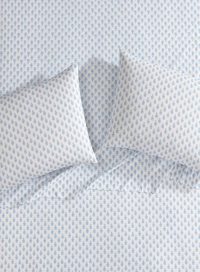 لورا أشلي لورا آشلي - طقم ملاءات بحجم كينج، مصنوع من قطن بيركال 100% مع أغطية وسائد متناسقة، ملاءة مثبتة بمطاط كامل، جيب عميق، ديكور غرفة مزهر (أزرق فرانشيسكا) - Image 5
