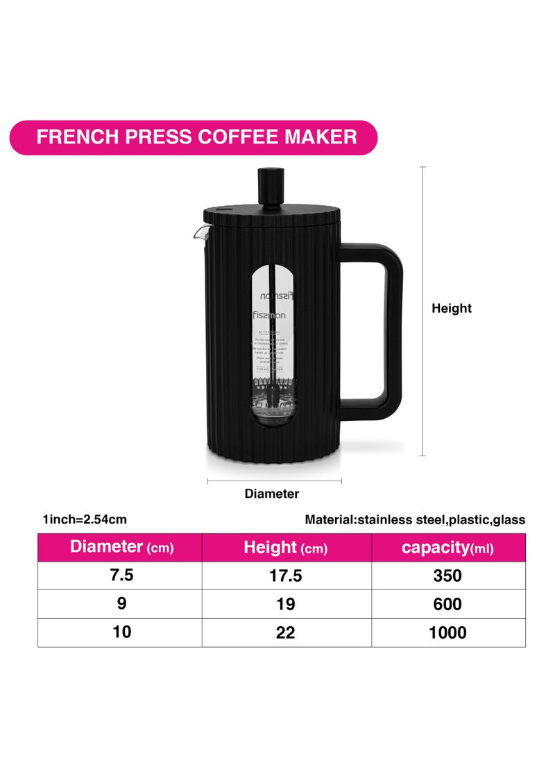 Fissman Fissman French Press Coffee and Tea Maker 350mL, Heat Resistant Thickened Borosilicate Glass Stainless Steel Coffee and Tea Press, Hot and Cold Brew Coffee French Press (Black)  - Image 5