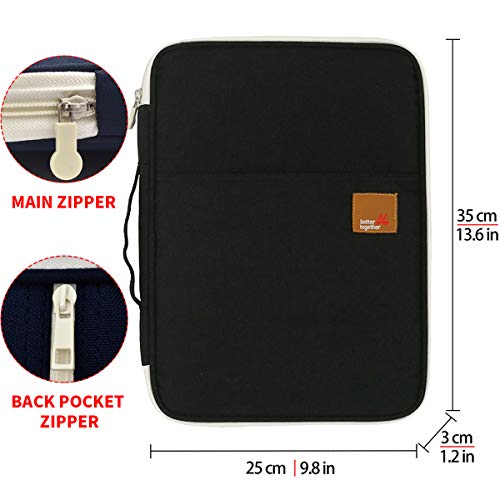 El-fmly Travel Document Organizer A4 Document Holder Zipper Portfolio Organizer Portable Folder Pouch for Office Business, Black - Image 2