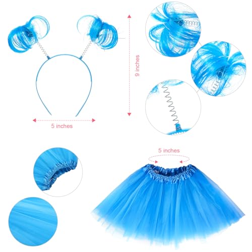 Silicherry 8 Pcs Women Blue Red Striped Costume Set Outfit Accessories Tutu Skirt Long Knee High Sock Striped Glove Headband(Lake Blue, Medium) - Image 3
