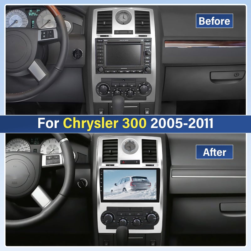 EKAT 2+64G Android Car Stereo for Chrysler 300 300C 2004 2005 2006 2007 2008 2009 with 9 inch Touchscreen Support Apple Carplay/Android Auto/WiFi/GPS Navigation/Steering Wheel Control - Image 2