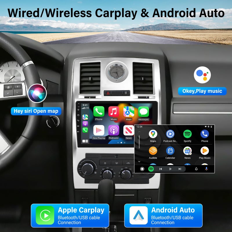 EKAT 2+64G Android Car Stereo for Chrysler 300 300C 2004 2005 2006 2007 2008 2009 with 9 inch Touchscreen Support Apple Carplay/Android Auto/WiFi/GPS Navigation/Steering Wheel Control - Image 4