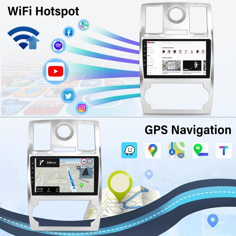 EKAT 2+64G Android Car Stereo for Chrysler 300 300C 2004 2005 2006 2007 2008 2009 with 9 inch Touchscreen Support Apple Carplay/Android Auto/WiFi/GPS Navigation/Steering Wheel Control - Image 5