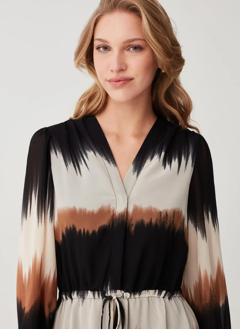 او في اس Long degradé dress with drawstring