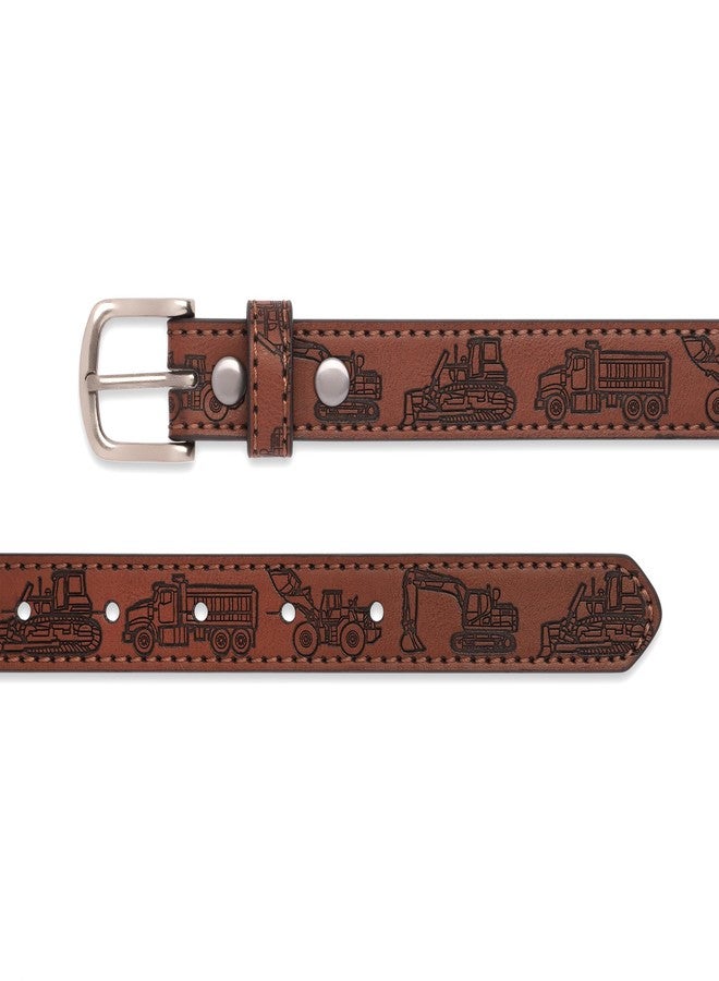 BC Belts حزام جلدي للأطفال من بي سي بيلتس لمعدات البناء، مزود بإبزيم معدني بعرض 1 بوصة مع أزرار كبس - مناسب للحفارات والشاحنات القلابة والجرافات والجرار (بني - صغير) - Image 2
