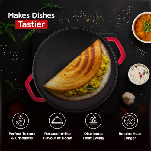 Pigeon by Stovekraft Pre-Seasoned Cast Iron Tawa 30 cm | Pre-Seasoned with 100% Vegetable Oil | Naturally Nonstick | High Pressure Casting | Toxin-Free |Nostalgic Taste | Double Side Handles|Induction and Gas Stove Compatible - Image 3