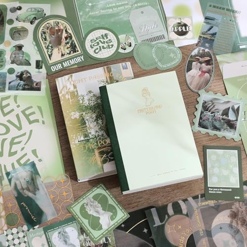 GDNK Scrapbooking Supplies Scrapebook Kit Vintage Food Diary Aesthetic Scrapbook Kit for Junk Journal Stationery Bullet A6 Grid Notebook DIY Scrapbook Birthday Gift scrapbooking kit Photo Album (Green Mist Island) - Image 3