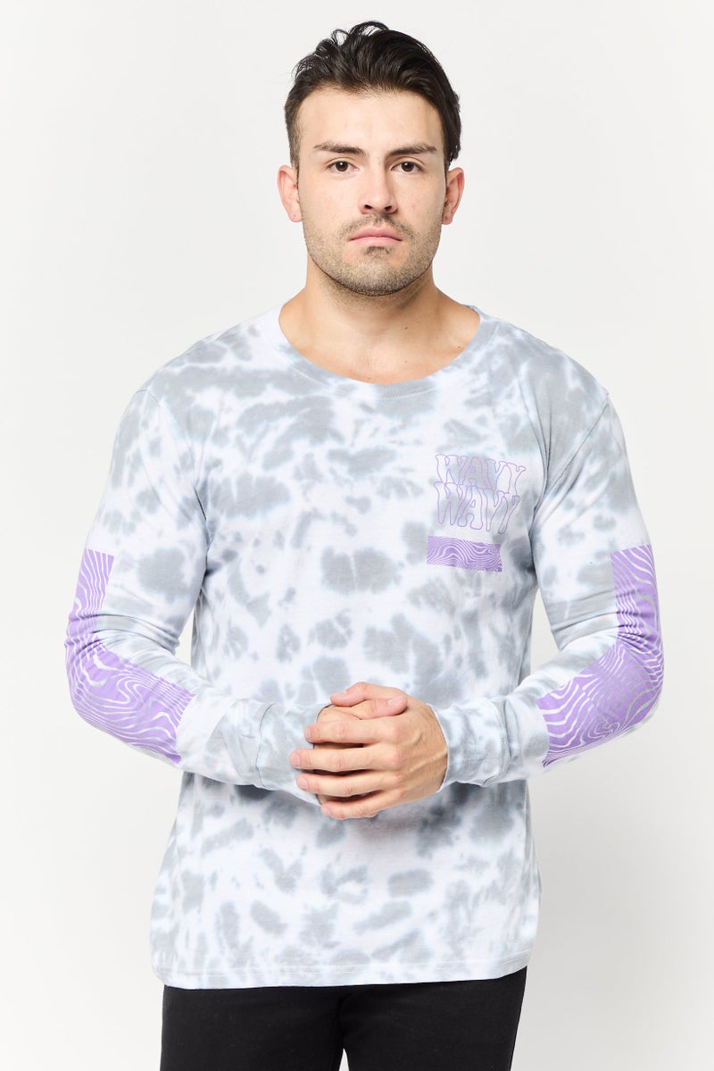 brooklyn Men Crew Neck Long Sleeve Tie Dye T-shirt, Multicolor - Image 1