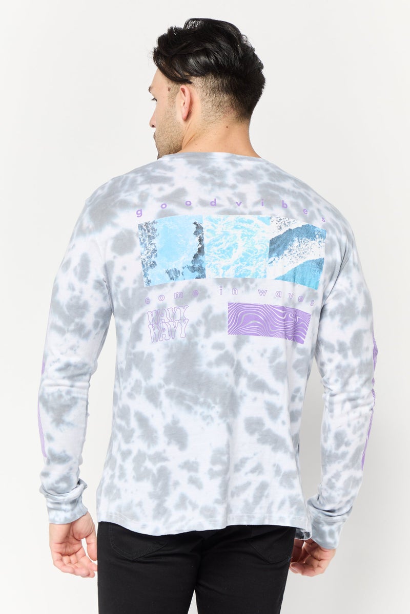brooklyn Men Crew Neck Long Sleeve Tie Dye T-shirt, Multicolor - Image 4