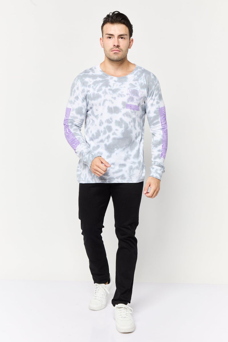 brooklyn Men Crew Neck Long Sleeve Tie Dye T-shirt, Multicolor - Image 2