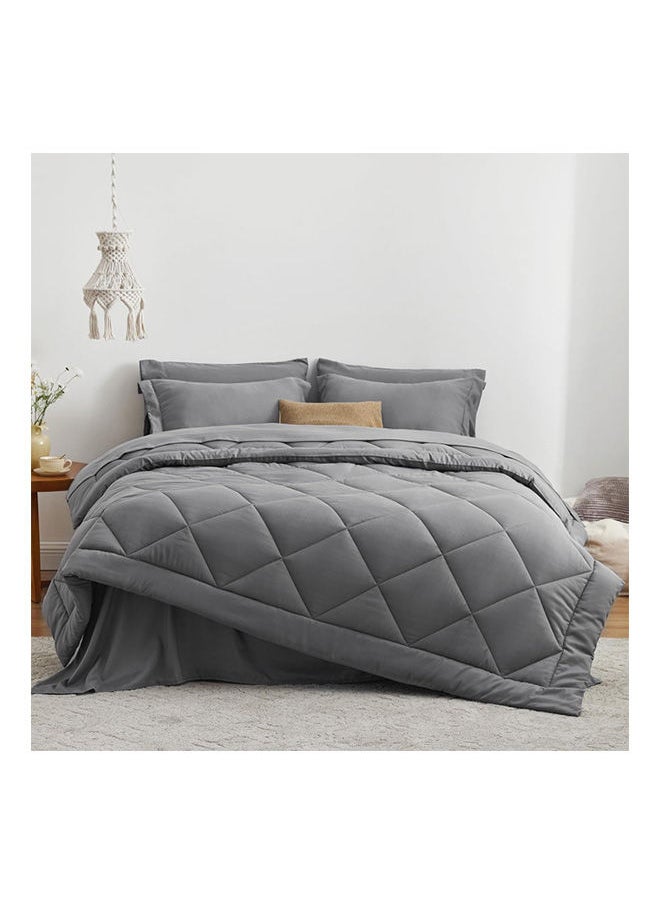 SIGNOOLA - Signoola Diamond Microfiber Heavy Comforter, 4.5 kg ,Set of 6 Piece (1 Comforter Blanket , 2 Pillow Cases , 1 Fitted sheet and 2 Pillows ), (240 cm x 250 cm),Double Bed Blanket for Winter Grey Color - Image 1