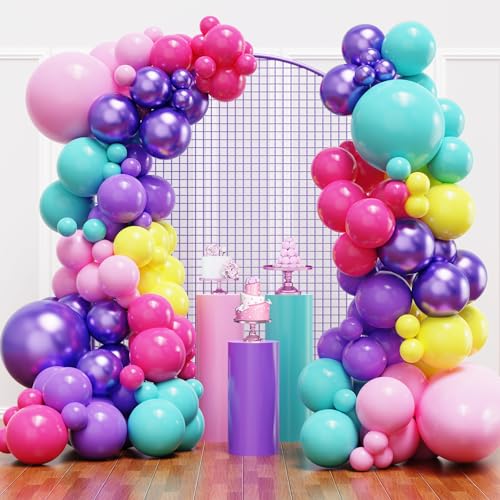 YMSZ Pink Blue Purple Balloons Arch Kit 136pcs Hot Pink Metallic Purple Teal Yellow Balloons with Different Size for Kids Magic Theme Birthday Decoration Baby Shower Party Supplies - Image 1