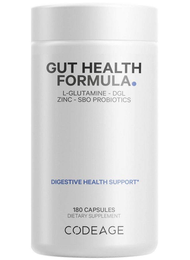 Codeage - Gut Health Supplements Vegan Formula L Glutamine Zinc Turkey Tail Mushroom Powder Tonic Mushroom Maitake Micro Algae Mineral Licorice Root Dgl Probiotics Prebiotics 180 Capsules - Image 1