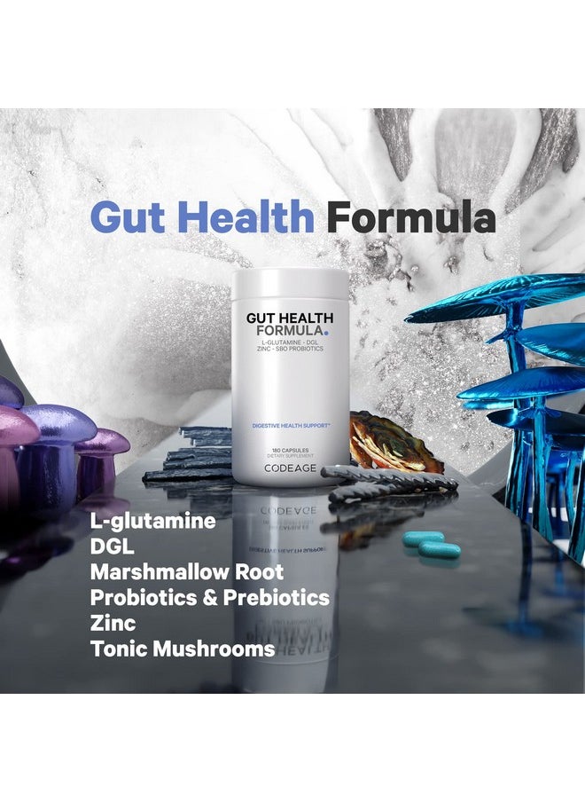 Codeage - Gut Health Supplements Vegan Formula L Glutamine Zinc Turkey Tail Mushroom Powder Tonic Mushroom Maitake Micro Algae Mineral Licorice Root Dgl Probiotics Prebiotics 180 Capsules - Image 1