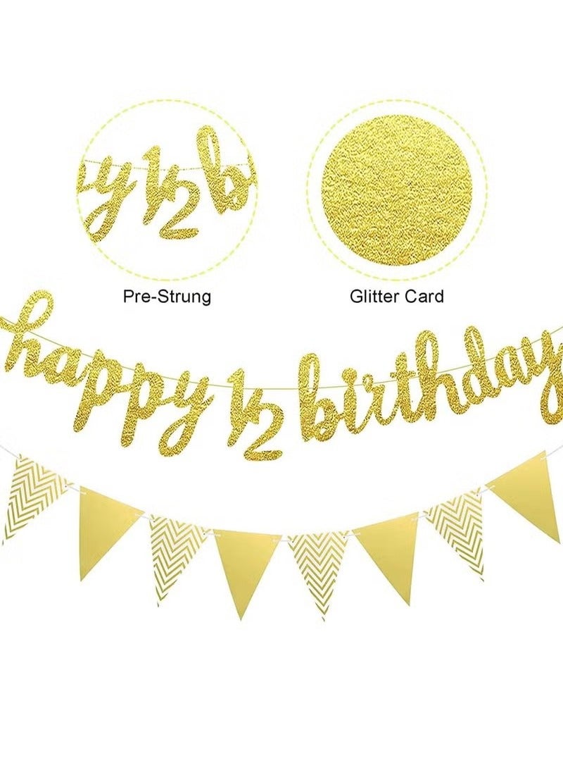 6 Months Birthday Banner, Happy 1/2 Birthday Banner Glitter 1/2 Half Year Cake Topper Triangle Flag Banner for Half Year Baby Shower Birthday Party Decoration  - Image 5