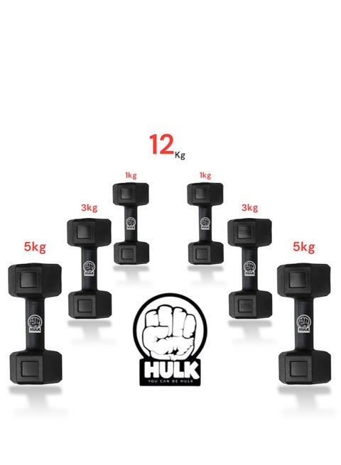 Hulk Dumbbell Set – 6 Pieces (Pair of 5KG + Pair of 3KG + Pair of 1KG) – PVC