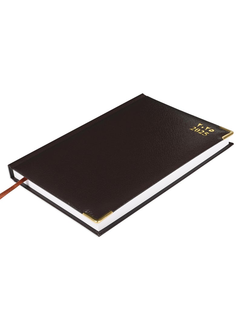FIS Fis 2025 A5 Diary,Gold Corenrs, (Arabic/English) Vinyl 1Side Padded Chocolate -FSDI22AE25CH  - Image 1