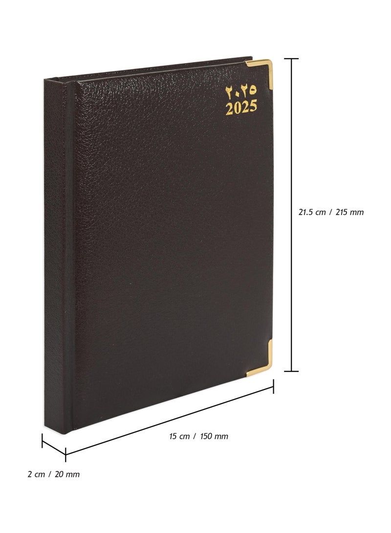 FIS Fis 2025 A5 Diary,Gold Corenrs, (Arabic/English) Vinyl 1Side Padded Chocolate -FSDI22AE25CH  - Image 4