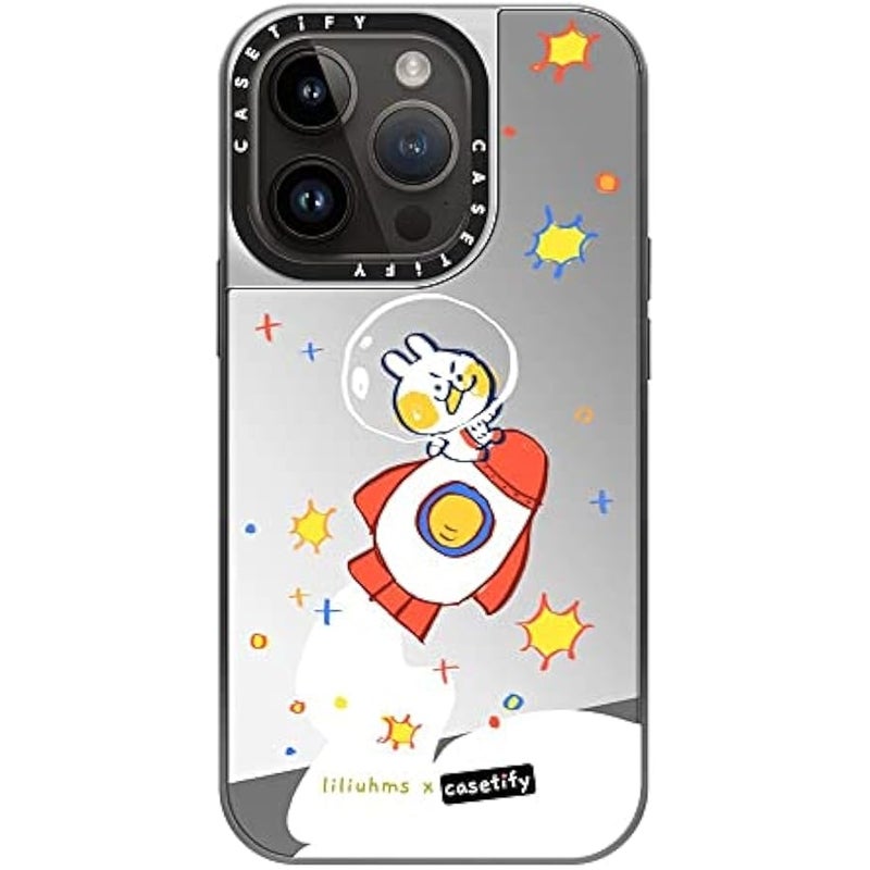 Casetify Mirror Case for iPhone 14 Pro Compatible with Magsafe - Rocket Bun in Space - Silver on Silver - Image 3