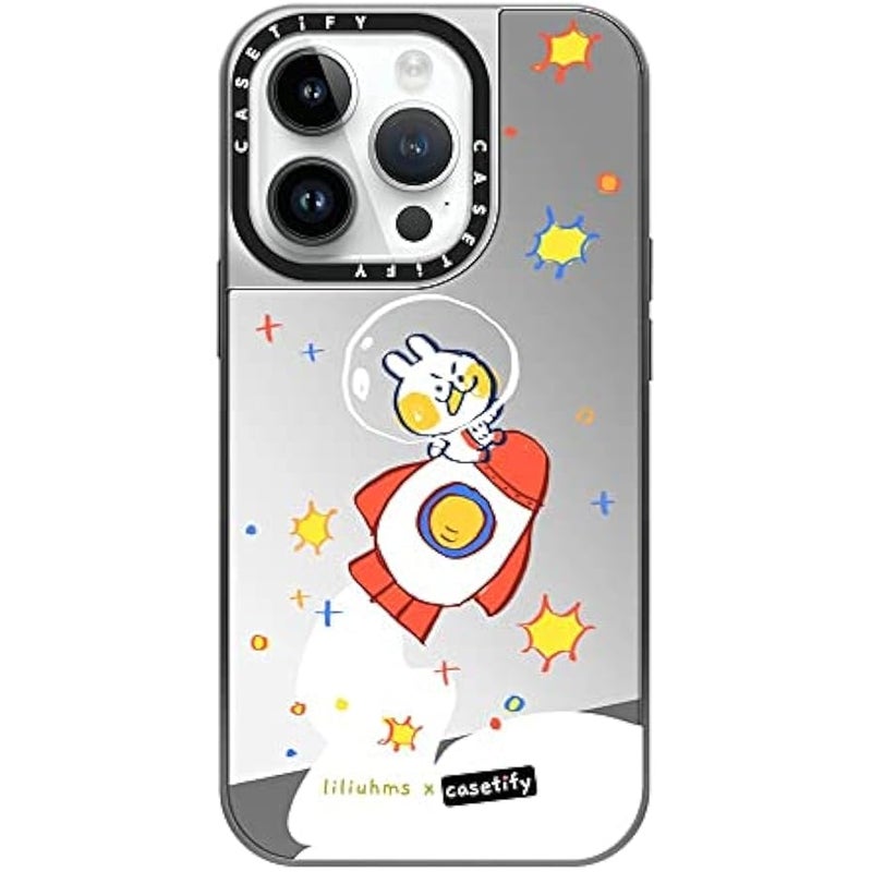 Casetify Mirror Case for iPhone 14 Pro Compatible with Magsafe - Rocket Bun in Space - Silver on Silver - Image 2