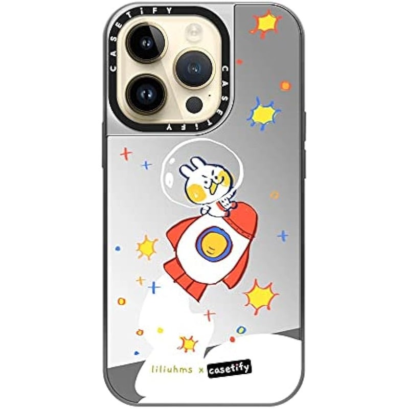 Casetify Mirror Case for iPhone 14 Pro Compatible with Magsafe - Rocket Bun in Space - Silver on Silver - Image 4
