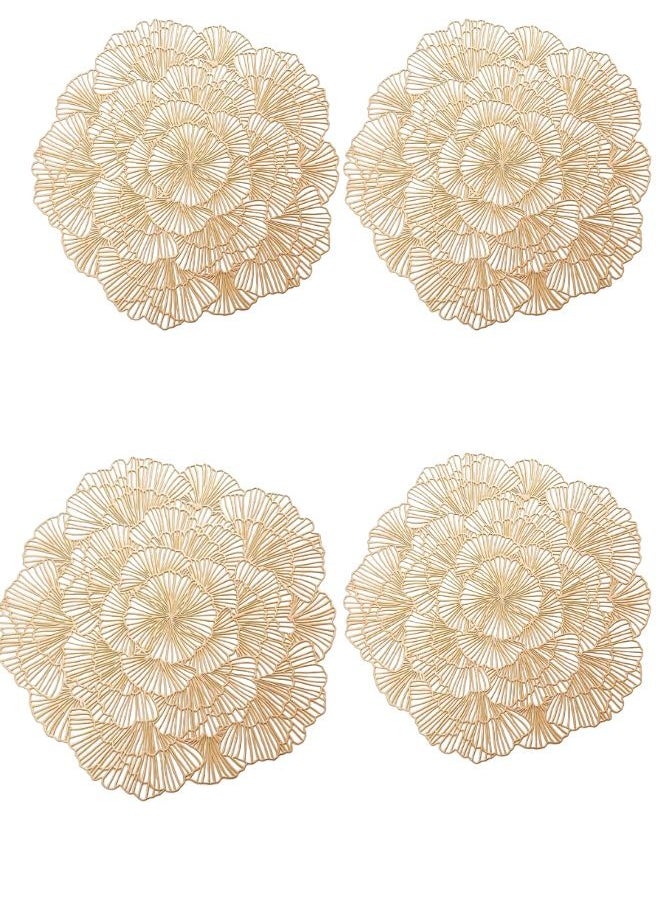 SUNIFY - 4Psc Round Flower Placemat Hollow-Out Metallic Vinyl Place Mats Heat Resistant Washable PVC Table Mat for Dining Table - Image 1