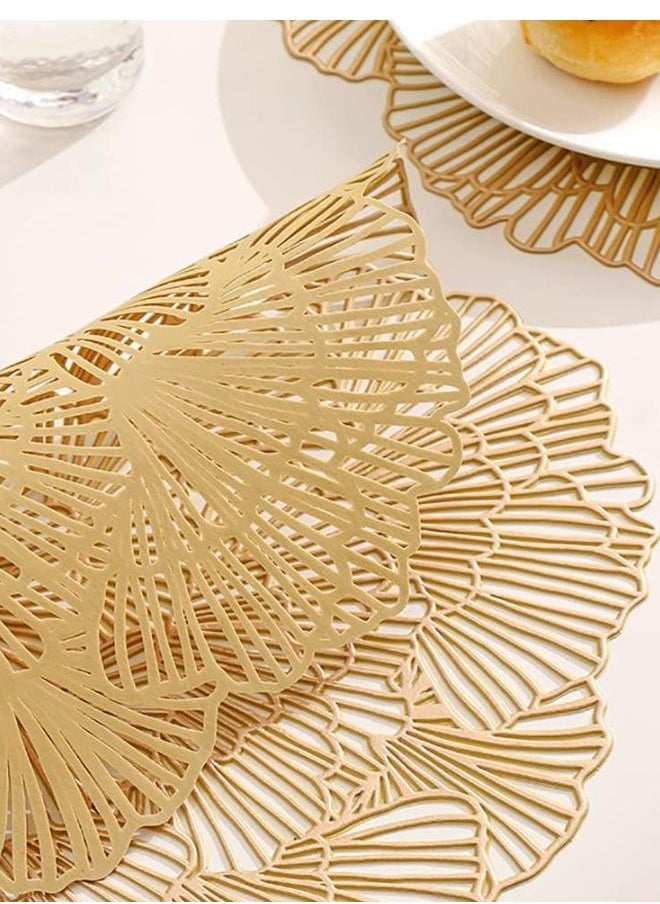 SUNIFY - 4Psc Round Flower Placemat Hollow-Out Metallic Vinyl Place Mats Heat Resistant Washable PVC Table Mat for Dining Table - Image 1