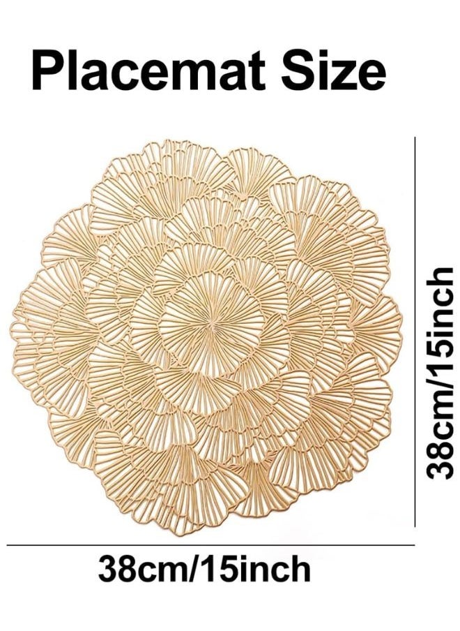 SUNIFY - 4Psc Round Flower Placemat Hollow-Out Metallic Vinyl Place Mats Heat Resistant Washable PVC Table Mat for Dining Table - Image 1