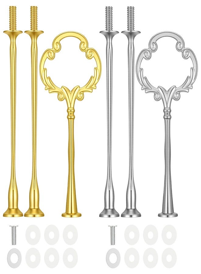 Gtziqa 2 Set 3 Tier Cake Stand Hardware Tiered Tray Hardware Kit Cake Tray Stand Handle Fruit Plate Stands Holder for DIY Wedding Party Cakes Stands Buffets Home Decor Showcases (Gold, Silver) - Image 1