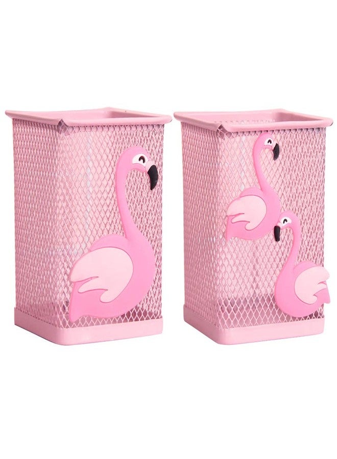 Trycooling 2 Pack Metal Cute Pen Pencil Holder Office Home Desk Square Pencil Cup Caddy Box Makeup Brush Holders for Girls (Square) - Image 1