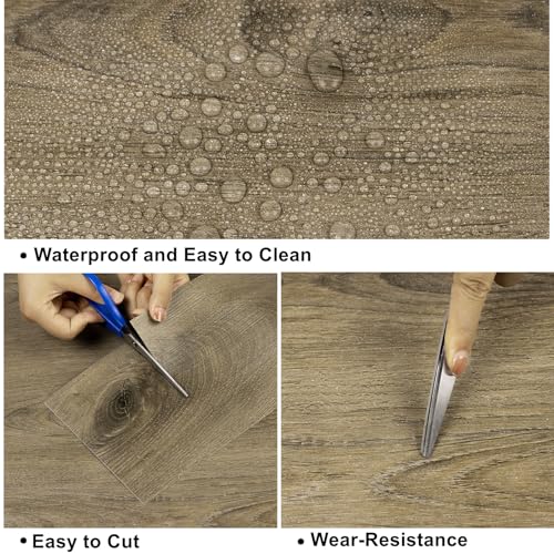 Dureidos Peel and Stick Floor Tile Wood Plank Look, Self-Adheisve Vinyl Flooring Brown,10-Pack 15 Sq.Ft, Floor Tiles Peel and Stick Waterproof for Bathroom Kitchen RV Renter, 36x6inch - Image 5