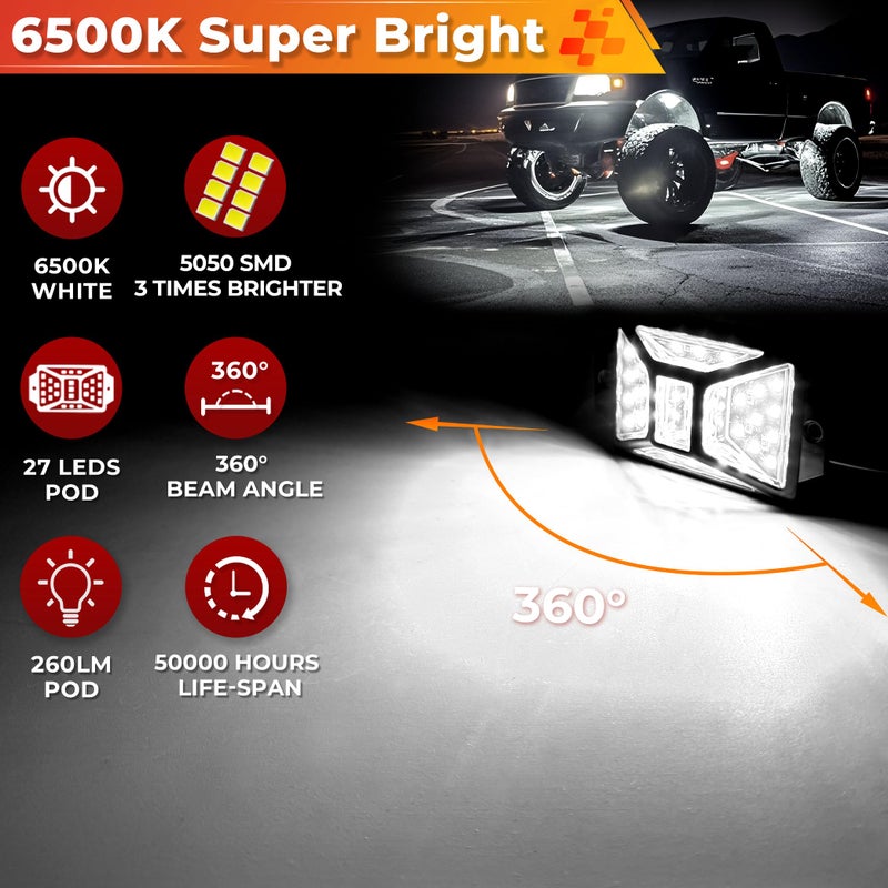 Auto Buero 20 Pods Pure White LED Rock Lights Kit with Switch Wiring Harness,6500K 540 LEDs Bright Rock Lights for Trucks,Waterproof Underglow Light for Car Jeep Off Road ATV UTV SUV - Image 2