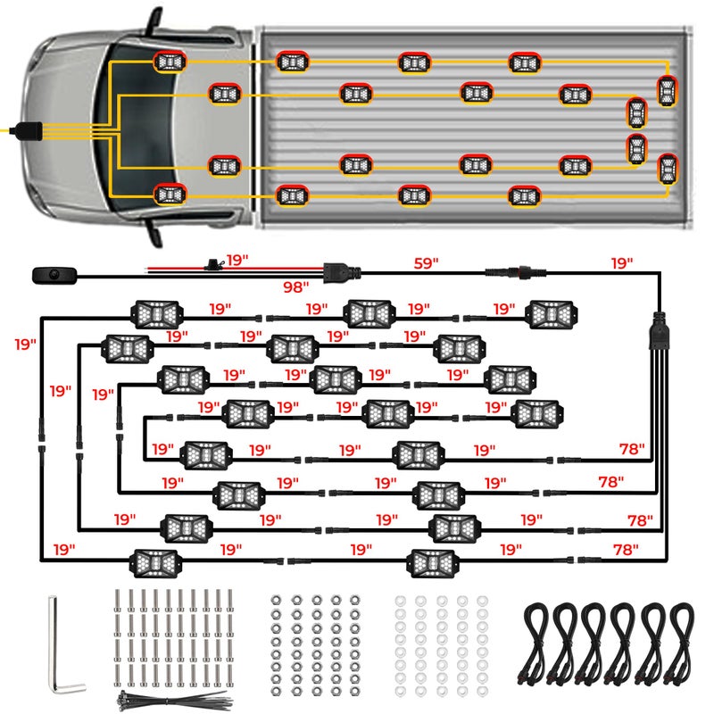 Auto Buero 20 Pods Pure White LED Rock Lights Kit with Switch Wiring Harness,6500K 540 LEDs Bright Rock Lights for Trucks,Waterproof Underglow Light for Car Jeep Off Road ATV UTV SUV - Image 5