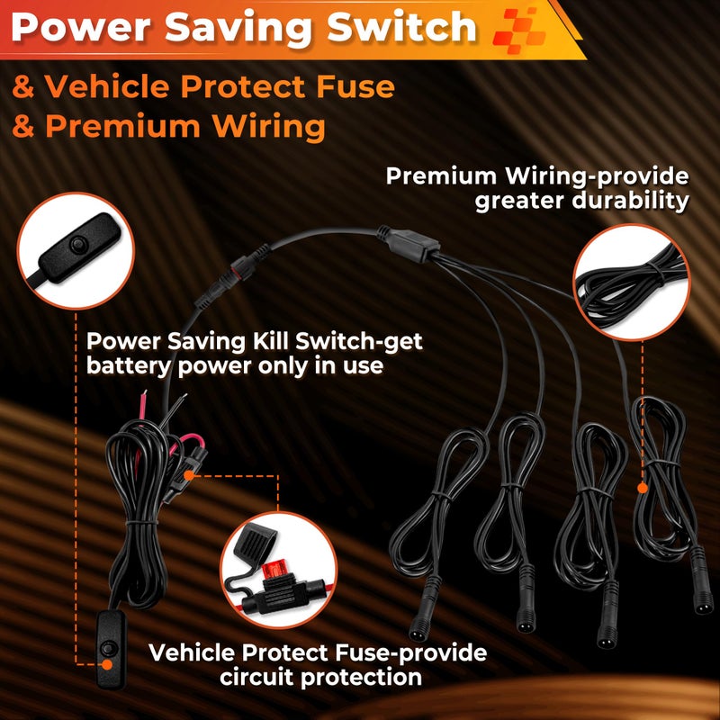 Auto Buero 20 Pods Pure White LED Rock Lights Kit with Switch Wiring Harness,6500K 540 LEDs Bright Rock Lights for Trucks,Waterproof Underglow Light for Car Jeep Off Road ATV UTV SUV - Image 3