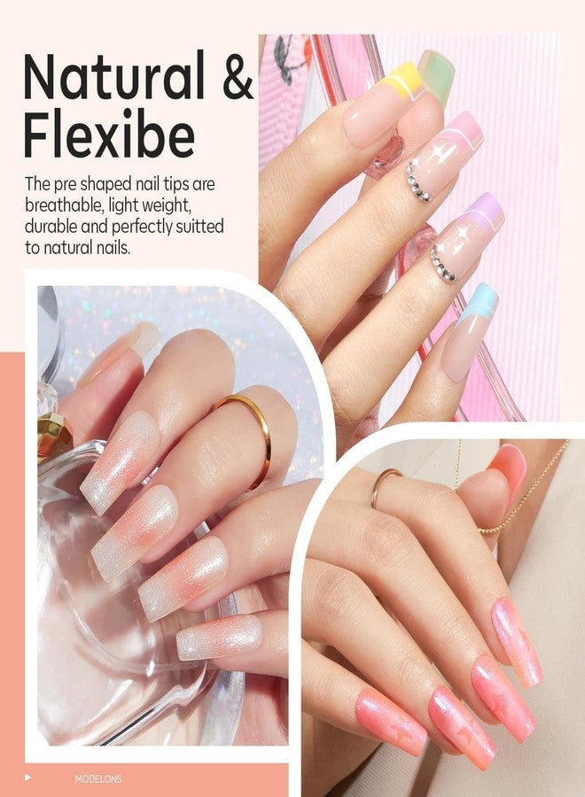 modelones Medium Square Gel Nail Tips Kit, 9-in-One Nail Glue with Portable U V Lamp 216Pcs 12Sizes Pre-Etched Press ons Fake Acrylic Extension Kit DIY Salon Gift for Women - Image 3