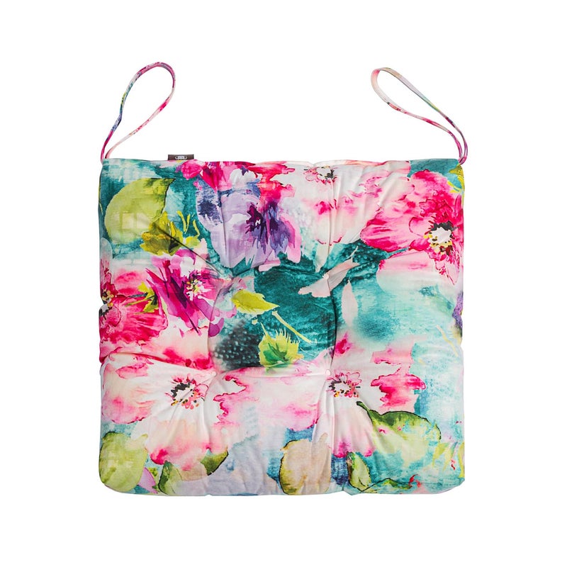 Makimoo 2-Pack Outdoor/Indoor Wicker Patio Seat Cushion Pad with Ties - Dining Chair Cushion, 17" x 17" (Watercolor Flowers) - Image 2