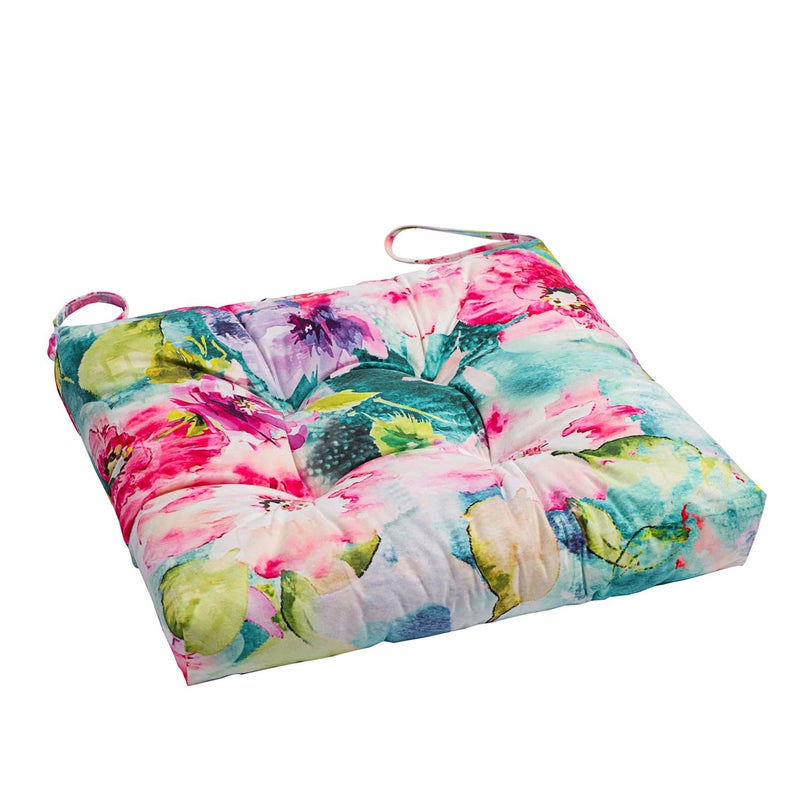 Makimoo 2-Pack Outdoor/Indoor Wicker Patio Seat Cushion Pad with Ties - Dining Chair Cushion, 17" x 17" (Watercolor Flowers) - Image 3