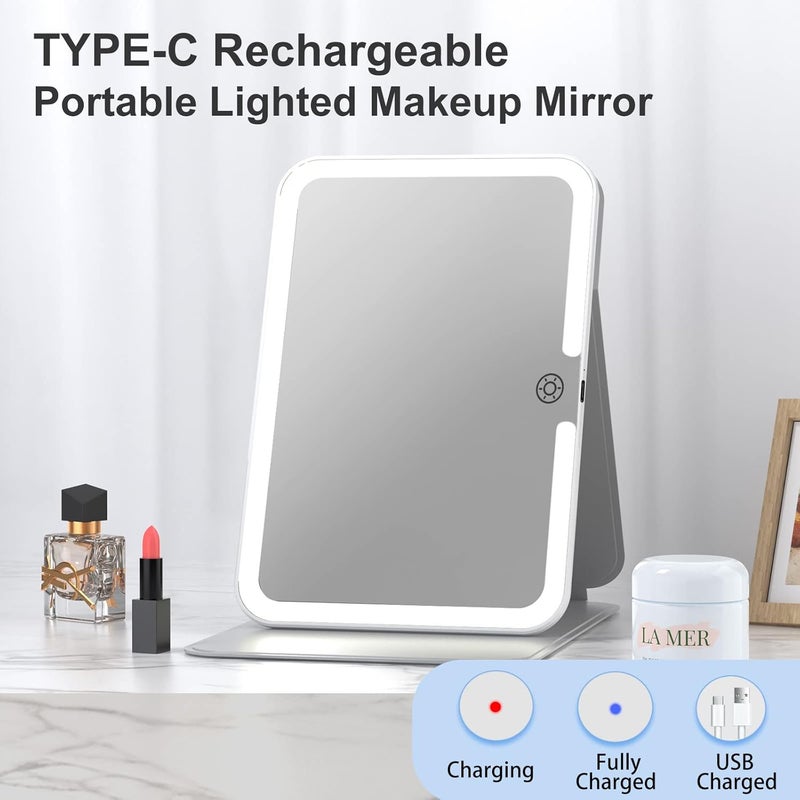 FUNTOUCH Rechargeable Travel Lighted Makeup Mirror with PU Leather Cover, Portable Travel Makeup Mirror with lights, 3 Color Lighting,Touch Sensor Dimmable, Light Up Tabletop Folding Cosmetic Mirror Colorful - Image 2