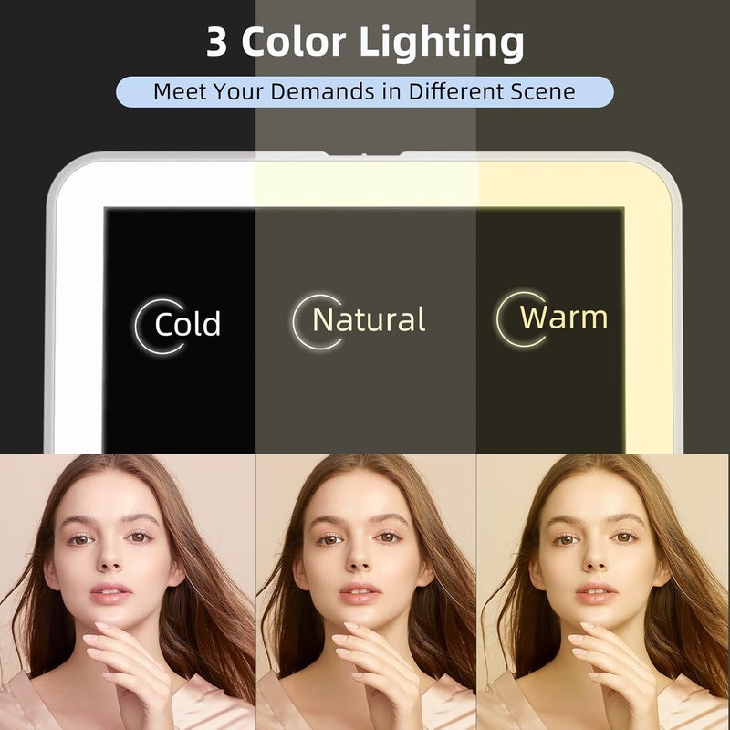 FUNTOUCH Rechargeable Travel Lighted Makeup Mirror with PU Leather Cover, Portable Travel Makeup Mirror with lights, 3 Color Lighting,Touch Sensor Dimmable, Light Up Tabletop Folding Cosmetic Mirror Colorful - Image 3
