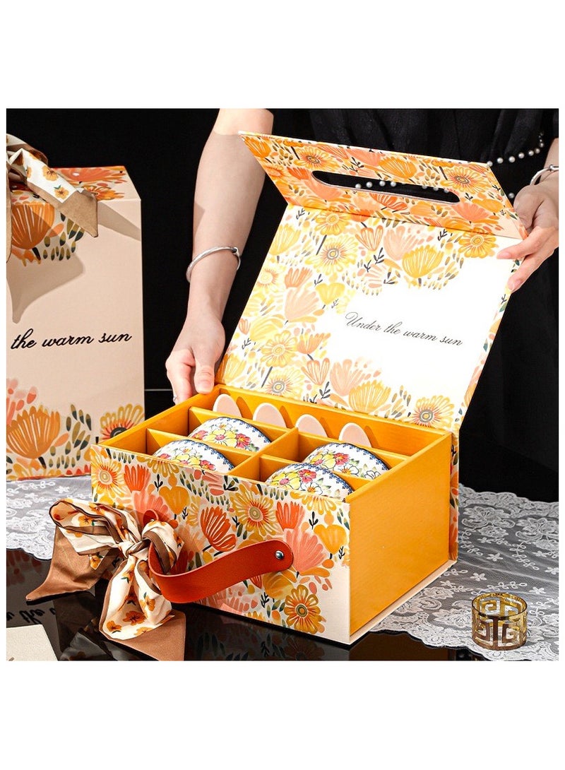 OLUDENIZ Exquisite 10-Piece Floral Ceramic Dinnerware Set for 4 People – Includes 4 Rice Bowls, 2 Elegant Flat Plates, and 4 Spoons – Perfect for Special Occasions or Everyday Home Dining. - Image 3